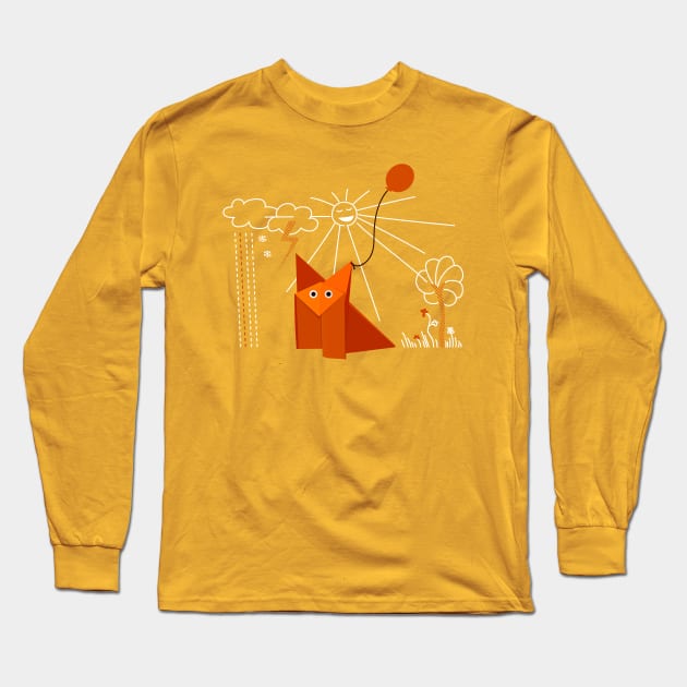 Cute Origami Fox Is Happy Long Sleeve T-Shirt by Boriana Giormova